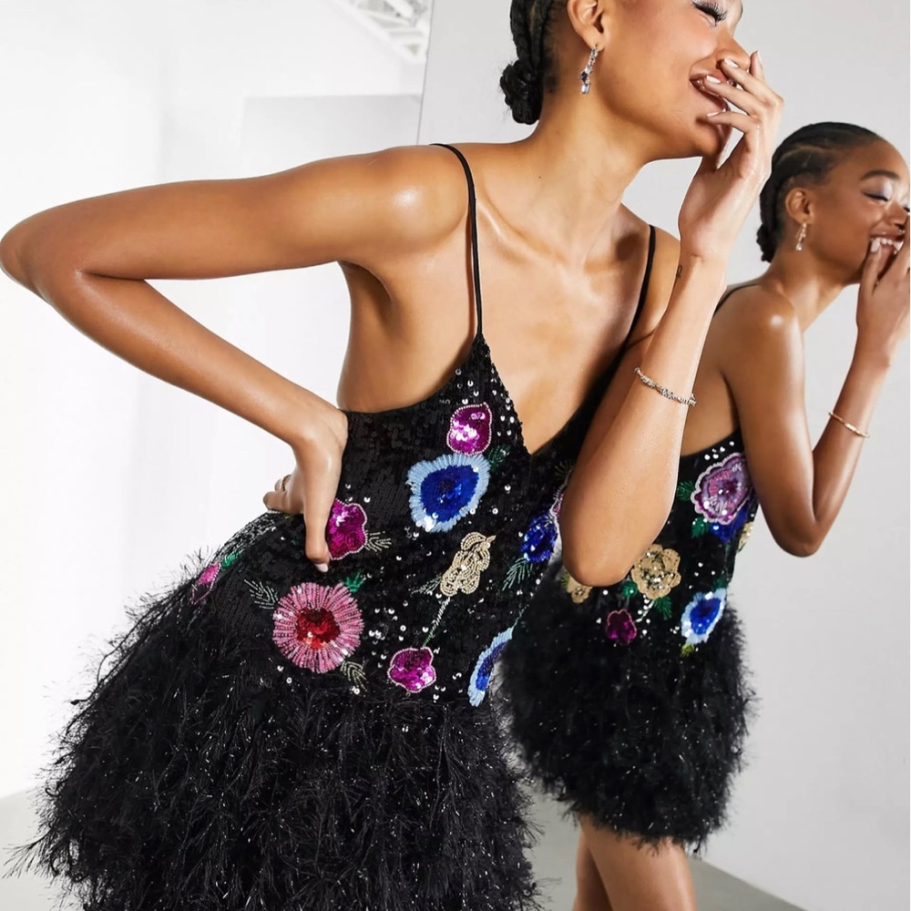 ASOS embellished feather dress- Small